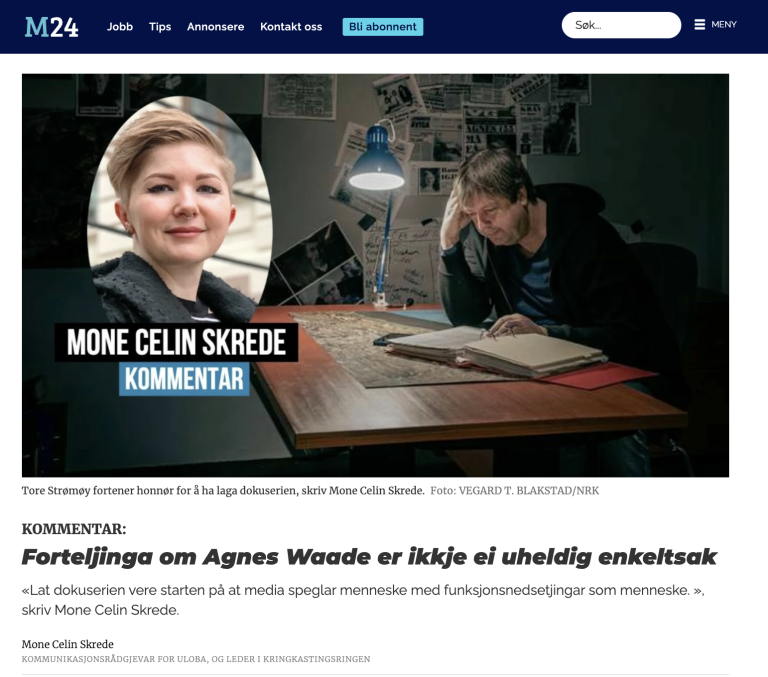 Leserinnlegg av Mone Celin som snakker om Agnes Waade